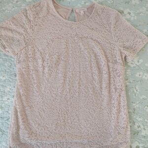 Teddi Rose Women's Lacy Keyhole Short Sleeve Blouse